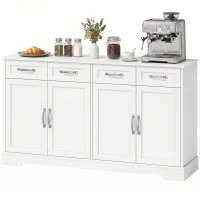 HOMCOM Küchen-Sideboard mit Schubladen, Türen, höhenverstellbaren Regalen, Shaker-Design, Anti-Kipp-Vorrichtung, 140x38x80cm, Weiß(m-7)