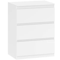 HOMCOM Kommode mit 3 Schubladen, für Wohnzimmer, Schlafzimmer, Flur, Spanplatte, Weiß(m-1)