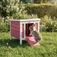 PawHut Wooden Rabbit Hutch 51 x 42 x 43 cm, Red(m-8)