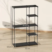 HOMCOM Stoffschrank Kleiderschrank mit Kleiderstange, Ablagen, für Schlafzimmer, Ankleidezimmer, 111 x 43 x 185 cm, Schwarz(m-3)