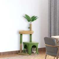 PawHut Árbol Rascador para Gatos 98 cm con Hojas Artificiales Cueva Cama Postes Rascadores 2 Bolas Cubierto Terciopelo Verde(m-10)