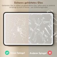 HOMCOM 90 x 60 cm LED-Badezimmerspiegel, Lichter, 3 Farben, dimmbar, Memory-Funktion, horizontal und vertikal, Schwarz(m-7)
