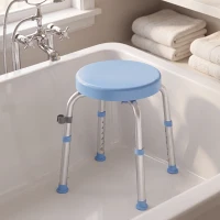 HOMCOM Tabouret de Douche Pivotant, 5 Hauteurs Réglables, Antidérapant, en Alliage d'Aluminium, Charge 136kg, Bleu ciel(m-4)