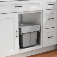HOMCOM Cos de Gunoi Extractibil Sub Chiuveta 31L, 3 Recipiente Detasabile, 48x34,3x35,1 cm, Gri Deschis(m-2)
