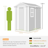 Outsunny Gartenschuppen, Kunststoff-Gartenhaus mit Boden, Fenster, verschließbare Türen, für Garten, 131B x 186T x 198H cm, Grau(m-3)