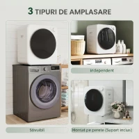 HOMCOM Mini Uscător de Rufe Portabil, Capacitate 4 kg, 5 Programe, 800/400 W, Tambur din Oțel Inoxidabil, Alb(m-5)