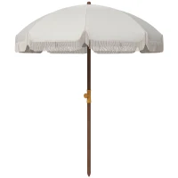 Outsunny Sombrilla de Playa con Flecos Ø190x210 cm con 8 Varillas Apertura Manual Anti-UV Impermeable y Bolsa de Transporte Gris(m-11)