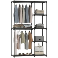 HOMCOM Stoffschrank Kleiderschrank mit Kleiderstange, Ablagen, für Schlafzimmer, Ankleidezimmer, 111 x 43 x 185 cm, Schwarz(m-12)