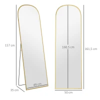 HOMCOM Standspiegel Ganzkörperspiegel großer Spiegel, modernes Design, 50 cm x 1,5 cm x 161,5 cm, Gold(m-3)