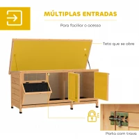 PawHut Coelheira de Madeira Gaiola para Coelhos com Telhado Asfáltico Rebatível Portas com Fecho Bandejas Removíveis 112x50x54 cm Amarelo(m-5)