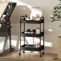 HOMCOM Mehrzweckwagen Rollwagen Küchenwagen, 3 Regale, 4 Rollen, 45 cm x 30,6 cm x 79 cm, Schwarz(m-7)