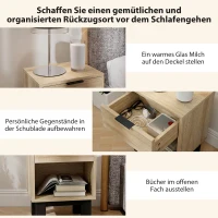 HOMCOM Nachttisch, Nachtschrank mit Schublade, offenes Fach, Nachtkommode für Schlafzimmer, Wohnzimmer, 35 x 26 x 50 cm, Eiche(m-4)