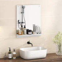 HOMCOM Badspiegel 50 x 60 cm Wandspiegel mit Regal, Badezimmerspiegel für Eingangsbereich, Flur, Weiß(m-10)