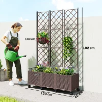 Outsunny Plastic Raised Planter with Trellis, Self Watering Raised Bed for Garden with Wheels, Drainage Holes and Plugs(m-3)