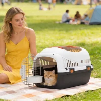 PawHut Plastic Pet Carrier Hard Shell Dog Cat Carrier Max 4 KG Steel Door Feed Bowl Secure Lock 49 x 32 x 31 cm(m-8)