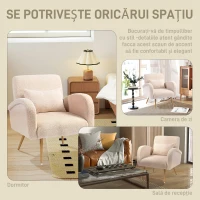 HOMCOM Fotoliu Modern pentru Living din Material Teddy cu Pernă Lombară Detasabilă, 77x77x83 cm, Bej(m-6)