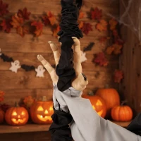 HOMCOM 200cm Life Size Animated Flying Witch Halloween Decorations Outdoor Indoor, Scary Halloween Animatronics Decor(m-13)