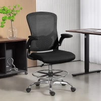 HOMCOM Zeichenstuhl mit Lendenstütze, höhenverstellbar, drehbar, für Homeoffice, Studio, Kunstprojekte, Schwarz(m-2)