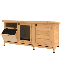 PawHut Cușcă din Lemn pentru Iepuri de Exterior cu Acoperiș din Asfalt, Căsuță, Tăvițe și Hrănitor, 112x50x54 cm, Galbenă(m-12)