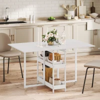 HOMCOM Klappbarer Esstisch im Industriedesign, für bis zu 4 Personen, offene Regale, flexibel, Metall, Spanplatte, Weiß(m-10)