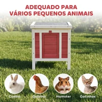 PawHut Coelheira de Madeira Exterior Coelheira para Roedores Animais de Estimação Pequenos com Teto Asfáltico e Rampa Antiderrapante 42x51x43cm Vermelho(m-6)