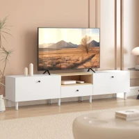 HOMCOM 200 cm TV-Kommode für Fernseher bis zu 90 Zoll, 2 Klappenfächer, offenes Fach, Schublade, 8 Beine, Spanplatte, Weiß(m-10)