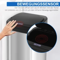 HOMCOM Sensor Mülleimer 20L Edelstahl Automatischer Mülleimer mit Bewegungssensor, Inneneimer 33 x 25 x 42,5 cm Silber+Schwarz(m-5)