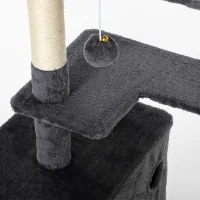 PawHut Arbre à Chat 4 Niveaux 132 cm, Niche, Lit, Plateforme, Poteaux à Griffer en Sisal, Jouets Suspendus, Gris Foncé(m-12)