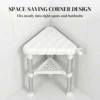HOMCOM Shower Stool, Aluminium Alloy Corner Shower Chair with Storage Shelf and HDPE Seat, Adjustable Height, White(m-4)