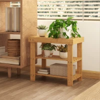 HOMCOM Schuhbank aus Bambus, Schuhregal mit 2 Ablagen, Sitzfläche, für Flur, Eingangsbereich, 50x28x45cm, Natur(m-8)