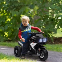 HOMCOM Motocicletă Electrică pentru Copii 3-5 Ani, max. 25 kg, 3 Roți, Lumini și Sunete, Baterie 6V, Negru, 86x42x52 cm(m-2)