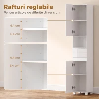 HOMCOM Dulap Baie Înalt, Economisire Spațiu, cu Sertar, Alb Lucios(m-5)