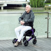 HOMCOM Folding Rollator Walker with Seat, Backrest, Lightweight Walking Frame with Storage Bag, Dual Brakes, Adjustable Handle Height, Suspension System, 4 Wheeled Walker for Seniors, Purple(m-10)