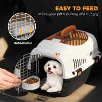 PawHut Plastic Pet Carrier Hard Shell Dog Cat Carrier Max 4 KG Steel Door Feed Bowl Secure Lock 49 x 32 x 31 cm(m-7)