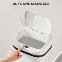 HOMCOM Coș de gunoi cu senzor infraroșu, 50L, 2 moduri de deschidere, suprafață antiamprentă, alb(m-5)
