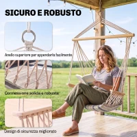 Outsunny Silla Colgante Estampado Rayas Hamaca con Cojín Reposacabezas para Interior Exterior 100x106 cm Carga Máx. 100 kg(m-4)