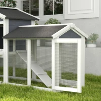 PawHut Kleintierstall mit Freilauf, Tannenholz, 147 x 54 x 84 cm, Grau(m-9)