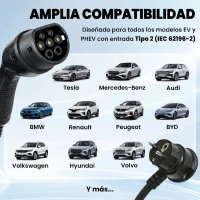 HOMCOM Cable de Carga Coche Eléctrico Tipo 2 3,7kW 5m 6-16A Temporizador 1-12h Enchufe Schuko Pantalla LCD IP65 de Pared Bolsa(m-8)