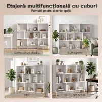 HOMCOM Bibliotecă cu 10 Cuburi, 3 Polițe, Picioare din Lemn Masiv, Alb cu Efect de Lemn, Albă(m-7)