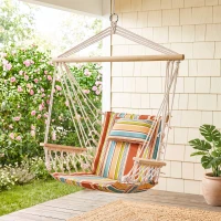 Outsunny Chaise suspendue hamac de voyage respirant portable 100 x 106 cm coton macramé polyester multicolore rayé(m-15)