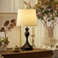 HOMCOM Tischlampe LED Tischleuchte mit 3 Farbtemperaturen, Nachttischlampe mit USB A+C Ladeanschlüssen, Leinenschirm, Schwarz(m-10)