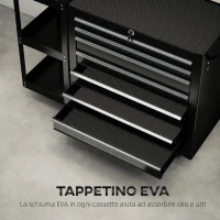 HOMCOM Carrello Portautensili in Acciaio con 7 Cassetti, Mensola Laterale Staccabile, Ruote, Capacità 120kg, Nero(m-7)