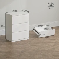 HOMCOM Kommode mit 3 Schubladen, für Wohnzimmer, Schlafzimmer, Flur, Spanplatte, Weiß(m-3)