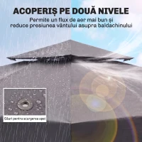Outsunny Acoperiș de Rezervă pentru Foișor 3x3m cu Design pe Două Niveluri, Rezistent la Razele UV, Gri Închis(m-4)