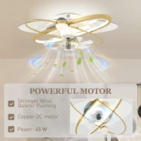 HOMCOM Ceiling Fan with Light and Remote, 3 Colour Temperatures, LED Mount Ceiling Fan Light for Bedroom, Gold Tone(m-7)