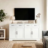HOMCOM Küchen-Sideboard mit Schubladen, Türen, höhenverstellbaren Regalen, Shaker-Design, Anti-Kipp-Vorrichtung, 140x38x80cm, Weiß(m-4)