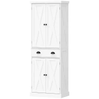 HOMCOM Hoher Küchenschrank, Küchenschrank mit 4 Türen, Schublade und verstellbaren Regalen, rustikaler Stil, 62x38x173cm, Weiß(m-7)