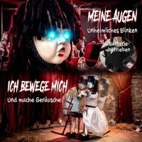 HOMCOM Animiertes Halloween-Mädchen auf Schaukelpferd mit gruseligen Reimen, leuchtenden Augen und Sound-/Touch-Aktivierung(m-4)