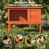 PawHut Casa de Coelhos de Madeira com Teto de Asfalto Abatível e Bandeja Removível e Porta 90x45x65 cm Madeira(m-8)