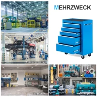 HOMCOM Werkzeugschrank, Werkzeugkiste, 5 Schubladen, rollbar, Stahl, Blau(m-6)